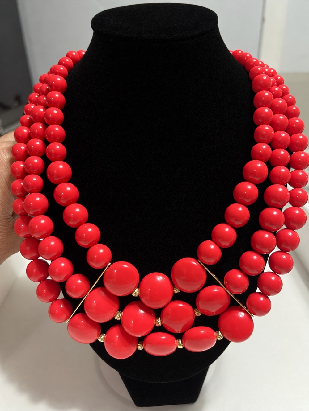 Napier Red Multi-Strand Beaded Statement Necklace woman’s